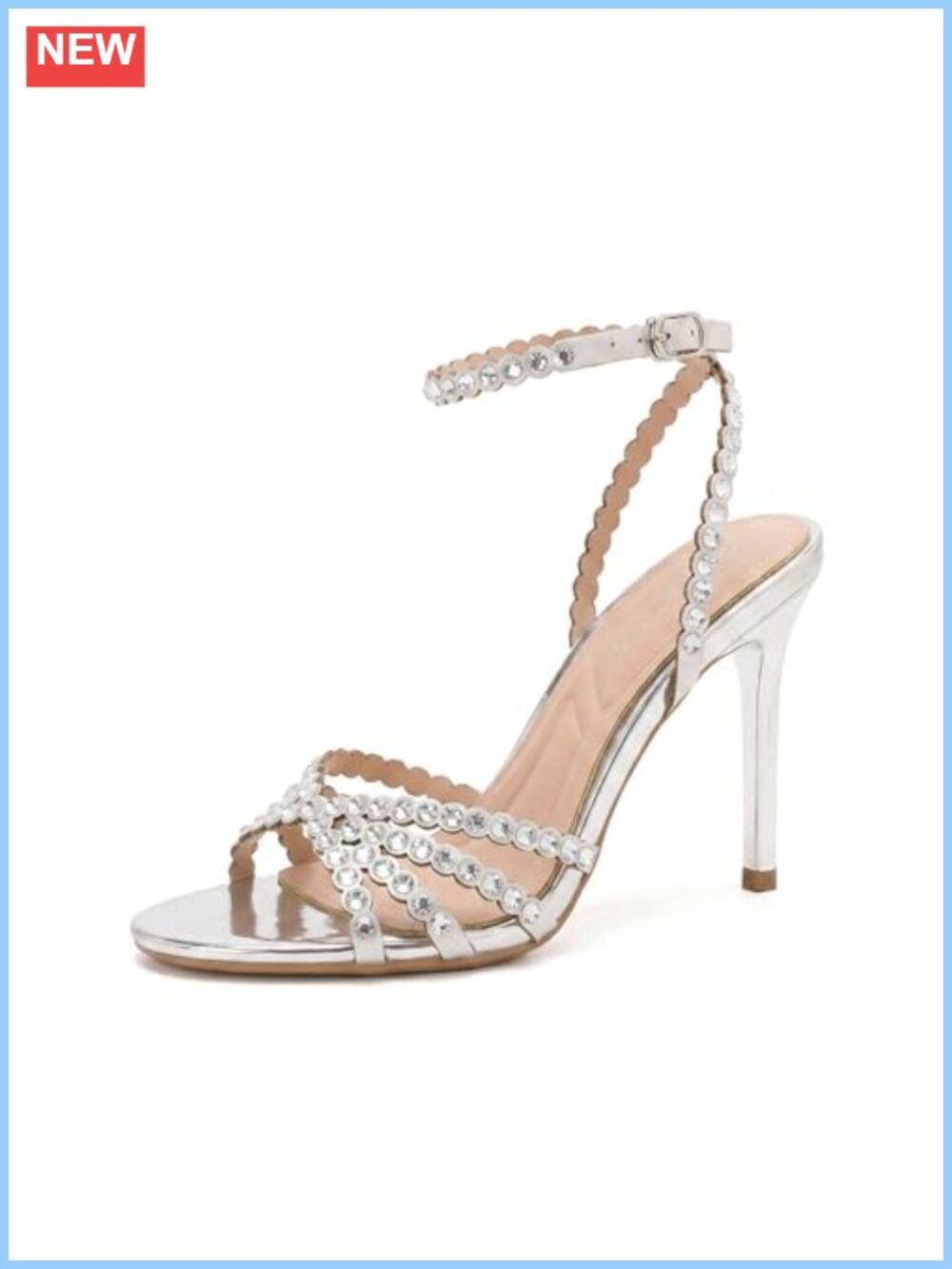 Metallic Strappy Rhinestone Stiletto Heeled Sandals Party Shoes